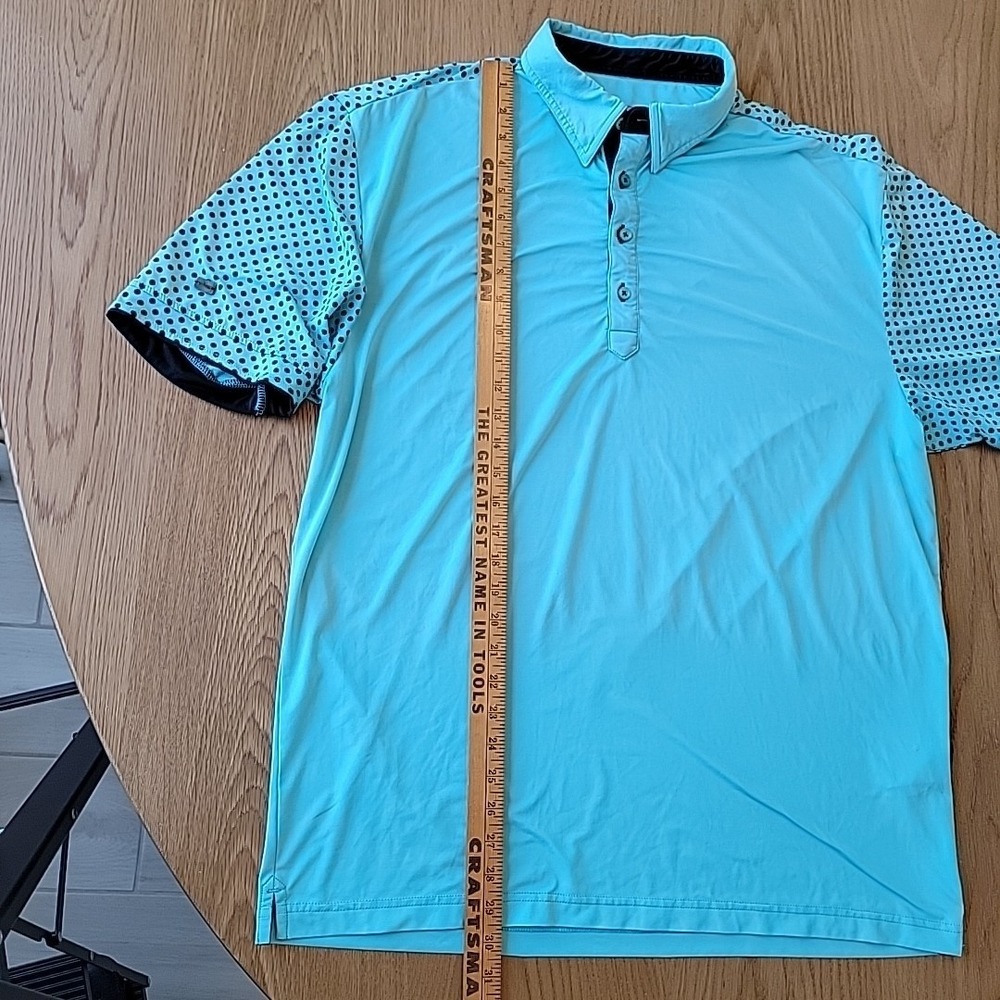 G Mac By Kartel Shirt Men's Large Blue Teal Short Sleeve Stretch Golf Polo Dots - Picture 6 of 11